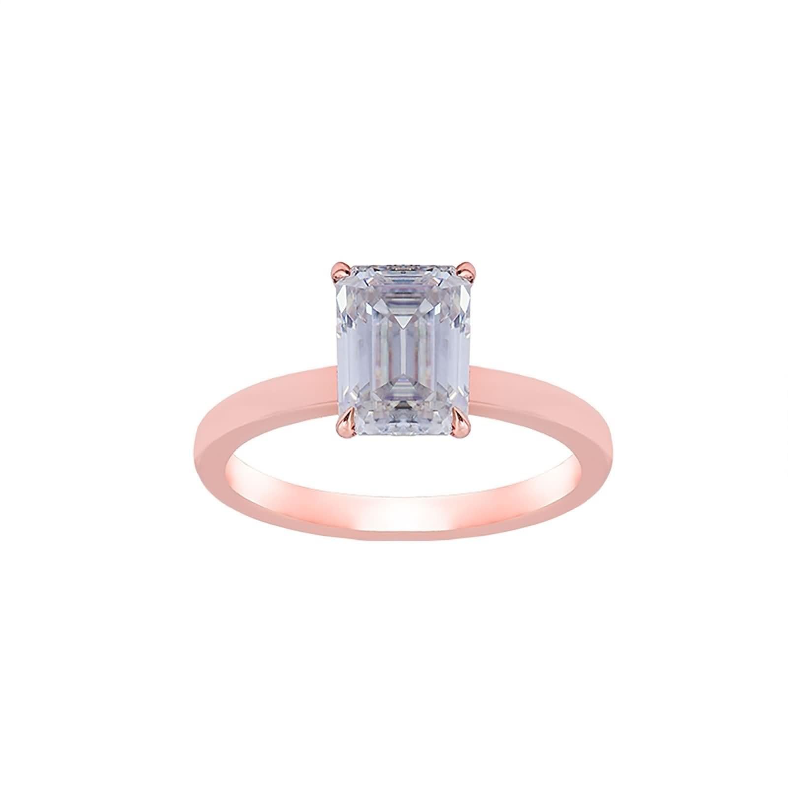 Anelli da donna alla moda, stile vintage, 4 artigli, rettangolari, con moissanite oro rosa