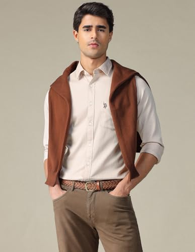 Image of U.S. Polo ASSN. Solid Tailored Fit Cotton Shirts for Men - 100% Cotton, Full Sleeve Mens Casual Shirts