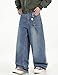 QGRSWBC Men's Baggy Jeans Loose Fit Denim Pants Mid Waist Trousers Wide Leg Skater Jeans Y2K Streetwear Blue L