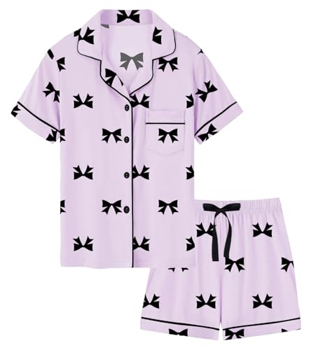 Mommy and Me Pajama Set Family Matching Button Down Short Sleeve & Shorts SleepwearW