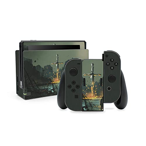 Folien Skin für Spiele Konsole Joy-Con und Ladestation Aufkleber Set Top Schutz gegen Kratzer Design Sticker Cover passgenau selbstklebend RX021 (Nr. 25 Schwert)