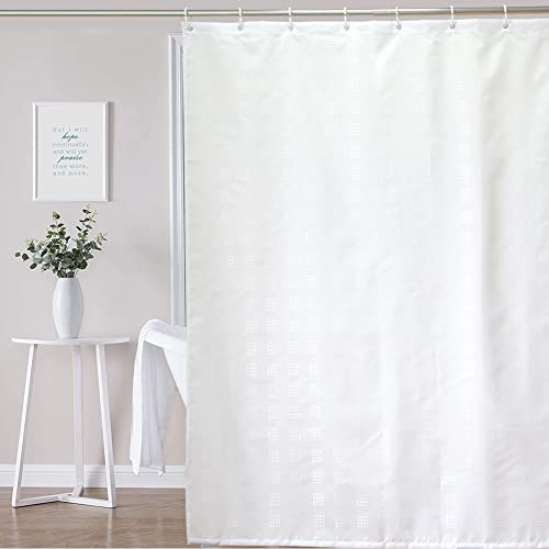 YISURE White Textured Shower Curtain 200 Drop for Bathroom Tub Waterproof Fabric Shower Curtain with Plastic Hooks 71" W x79 L /180x200cm - Image 2