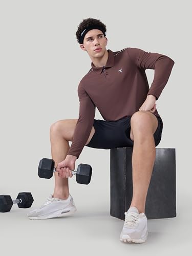 Image of TECHNOSPORT Men's Solid Full Sleeve Polo T-Shirt TECHNOCOOL+ Quick Dry Slim Fit Sports Tee for Travel Casual Smart Wear UPF50+ Anti Odour