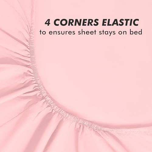 Baby Pink Fitted Sheet Double Beds (135×190 cm, Deep 35 cm), Pack of 1 Soft Microfibre Elasticated Cover, Breathable - Image 2