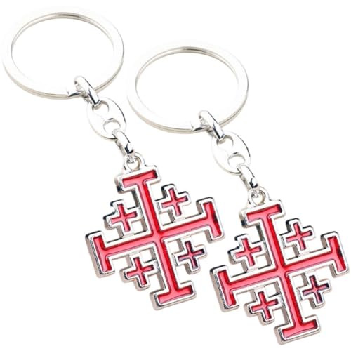 Brxmpn Lot De 2 Porte-clés Croix De Jérusalem, Breloques Religieuses pour Clés À Main, Décoration pour Clés À Main.