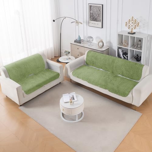 Image of HOKIPO Quilted Sofa Cover 3 Seater and 2 Seater Set - 5 Seater Sofa Cover (3+2) for Seat & Back | 'Quilt Classic' Green (IN-927 * 2+926 * 2-GRN)