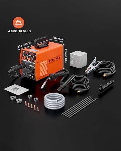 FEIFANKE Schweißgerät Fülldraht Ohne Gas 230V 145A Schweißgerät MIG MAG 4 in 1 Gasloses MIG/MIG/MMA/Lift TIG Schutzgasschweißgerät Synergie IGBT Inverter Schweissgerät für 1.0-4.8mm Stahl und Eisen