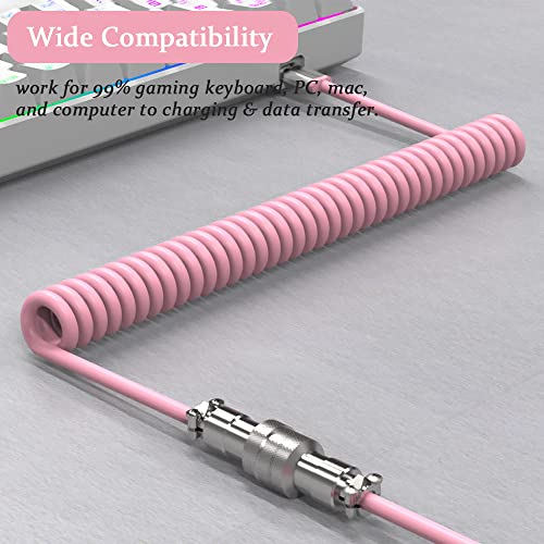 MAMBASNAKE C01 Opgerolde Toetsenbord Kabel, Pro Custom USB-C Aviator Cable voor Mechanisch Toetsenbord, Type-C to USB-A, TPU Coiled Cable met Metalen Luchtvaart Connector voor Gaming Keyboard-Roze - Afbeelding 8