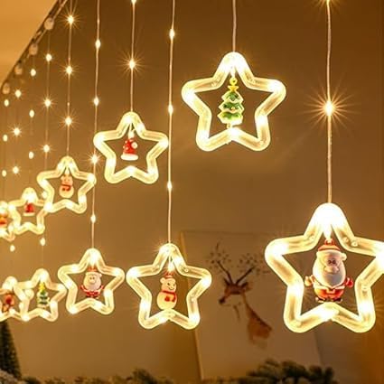 Image of V.E.S.P.A 3.5-Meter Window Christmas Lights - 10 Star Design for Indoor and Outdoor Holiday Decor, Electric Incandescent String Lights (Multi Color)