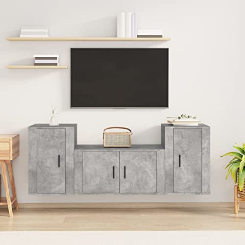 Homgoday Ensemble de meubles TV 3 pièces en contreplaqué gris béton, meuble pour TV, salon, salle à manger, table basse, télévision, équipement de...