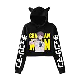 LKY STAR Chainsaw Man Anime Felpa Corta con Cappuccio e Orecchie, Maniche Lunghe con Stampa, Streetwear per Donna