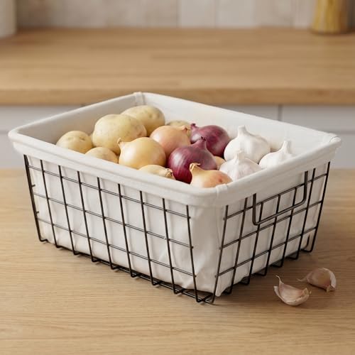 Cestas de metal rectangular con asa y forro lavable para proteger objetos en baños 6
