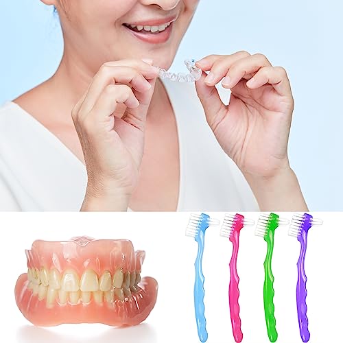 4 escovas para dentaduras, escova de dentes pequena para dentaduras, cerdas de várias camadas, cabo