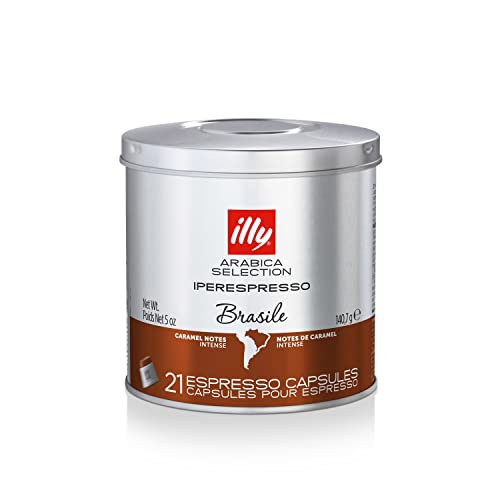 Illy Coffee, Arabica Selection Brasile Espresso Capsules, Single Origin, Intense Flavor With Notes Of Caramel, For Brewing With Iperespresso Capsule Machines, 21 Count (Pack Of 1) #TOP2
