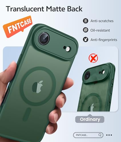 Image of FNTCASE for iPhone Air Case: [Compatible with Magsafe] Translucent Matte Cases with [Full Camera Protection] [Screen Protector] Military Grade Shockproof Protective Phone Cover - Green