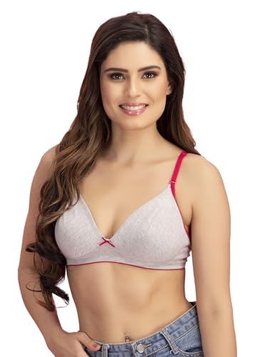 Image of Clovia Women's Cotton Rich Solid Non-Padded Demi Cup Wire Free T-Shirt Bra - Light Grey