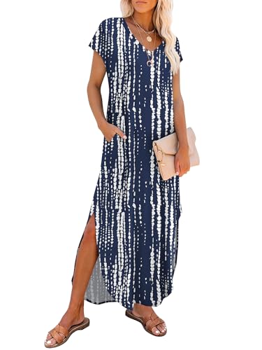 Image of RUMIA Summer Maxi Dresses for Women Cap Sleeve Long Sundress with Pockets