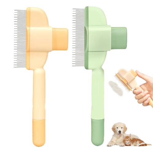 2 Stück Fellblitz Bürste, Selbstreinigende Haustierbürste, Katzen Bürste Fellbürste Knoten- und Verwicklungs-Detangler Cat Hair Brush with Release Button für Lang-und Kurzhaarpflege