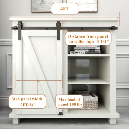 ETIASQSA 4FT/122cm Schiebetürbeschlag Mini Schiebetür-Hardware-Kit für Einzeltür TV-Ständer, Kleiner Kleiderschrank (Keine Schranktür)