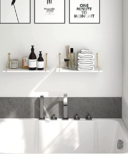 Image of Wall Shelf for Living Room, Wood Hanging Storage Organizer with Metallic Gold and Black Accents, Modern Wall-Mounted Decorative Floating Shelves for Bedroom, Office, or Entryway (White)