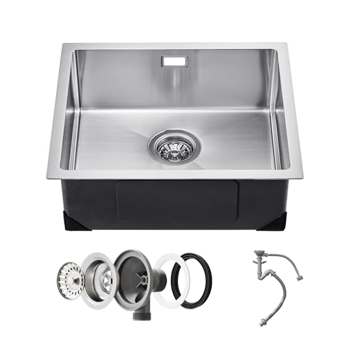 VEVOR Lavello da Cucina da 50 cm Lavello Sottopiano in Acciaio Inossidabile 304, Vasca Singola da Incasso Stile Rustico con Accessori, Lavello per Uso Domestico per Camper, Cucina di Preparazione, Bar