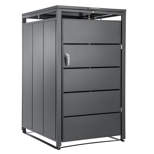 240L Mülltonnenbox aus Stahl Mülltonnenverkleidung Abschließbar Wetterfest Müllbox Tonnenhaus Abfallbehälter für Garten Einfahrt (1, Verschließbare Klappe - Ganz in Schwarz)