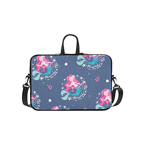 Sac à bandoulière pour Ordinateur Portable Messenger Bag Case Notebook Handle Sleeve Neoprene Soft Carring Tablet Travel Case, Dark Blue Mermaid Pattern Kids Girl Laptop Handbags 14" Cover
