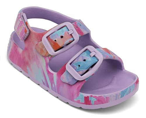 ChayChax Toddler Boys Girls Double Buckle Sandals Children's Adjustable Back Strap Water Sandal, Purple Tie Dye, 11 Toddler