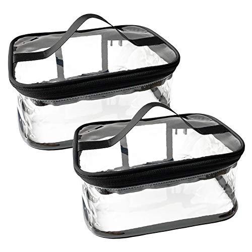 ANEMEL 2-Pack Toiletry Bag Makeup Cosmetic Clear Bag Portable Waterproof Transparent Travel Large Storage Black
