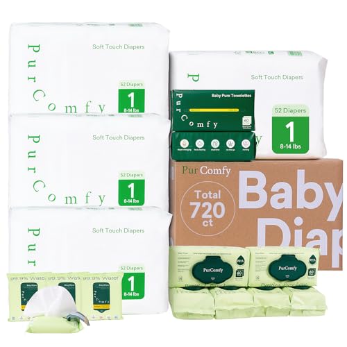 PurComfy Baby Diapers and Wipes Kit, Size 1, Baby Wipes, Baby Dry Wipes