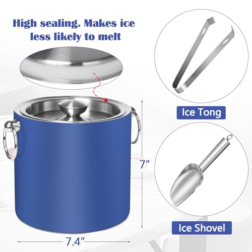 CAOANTRY Ice Bucket with Lid & Tong- Well Made Insulated Stainless Steel Keep Ice Frozen Longer - Ideal for Cocktail Bar, Parties, Chilling Wine, Champagne - 3 Liter (Blue) by CAOANTRY - Used condition - Image 7