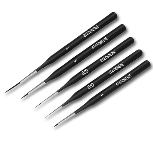 Image of Stationerie Paint Brush Set Handmade Soft Aqua Long Synthetic Hair with Stainless Wire Ideal for Art Paint, Watercolor, Quill, Oil Acrylics, Artists (Detailers Set of 5)