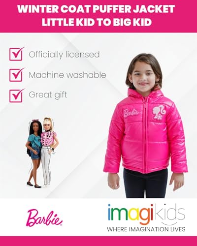 Barbie Girls Zip Up Puffer Jacket Little Kid to Big Kid Sizes (4-14-16)3