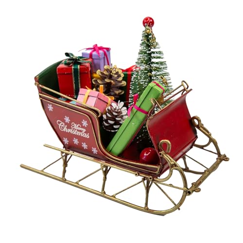 YCHTEWY-Red Santa Sleigh Christmas Decor for Table Top Holiday Home Decorations Decoration with Rustic Charm, Metal Christmas Decor ，Unique Blend of Vintage, Rustic, Decor for Table Top Decor.