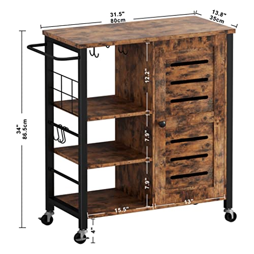 Ironck Storage Cabinet With Charging Station And Wheels, 31.5" Kitchen Cart Cabinet With Shelves, Removable Cart Handle Cup Hook, Cupboard For Kitchen, Living Room, Industrial, Vintage Brown #TOP2