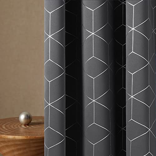 Deconovo Window Valances Functional Blackout Curtains, Eyelet Curtains, Diamond Foil Printed Energy Saving Curtains for Kitchen, 52 x 45 Inch(Width x Length), Dark Grey, One Pair - Image 2