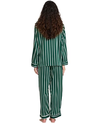Image of YiNi LuLu Womens Silk Satin Pajamas Set Button Down 2 Piece Pjs Long Sleeve Oversized Sleepwear with Pockets