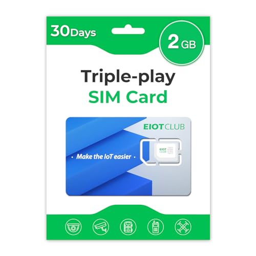 EIOTCLUB Data SIM Card Triple Play 2GB 30-Day for Security Cameras