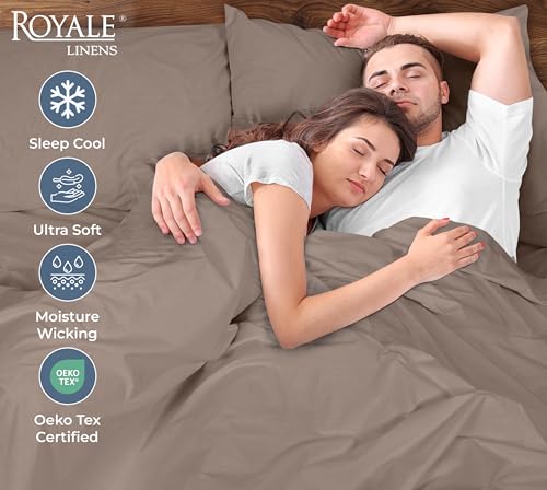 Image of ROYALE LINENS 100% Organic Cotton Percale Pillowcases Set of 2 - Queen Size Percale Pillowcase - Queen Set of 2 Pillow Cover - Breathable, Cool & Crisp Mocha Pillow Cases (20 inchx30 inch, Mocha)