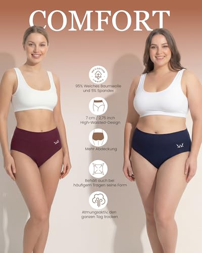 TANSTC Unterwäsche Damen: Weiche Baumwolle, 5er Pack, Stretch, Atmungsaktiv, Sexy Slip, Hipster, XL 2
