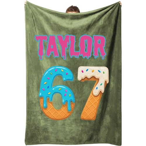 Personalized 67 Blanket, Custom Name Ice Cream Drip Style Throw, Soft Cozy Gift for Teens & Kids, Trendy Six Seven Design, Birthday, Christmas, Room Decor, Personalized Cozy Fleece Blanket