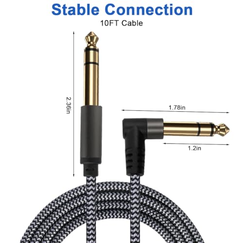 Image of Verilux Electric Guitar Cable 6.35mm 9.8FT /3M, 6.35mm Male to 6.35mm Male Aux Cable with Hi-Fi Sound Nylon Braided, 6.35mm Aux Stereo Audio Cable Gold-Plated for Amps, Electric Bass & Guitar, Speaker