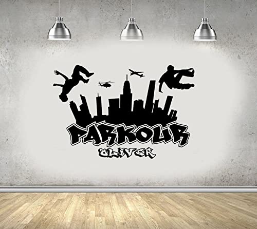 Parkour City Silhouette Sticker mural Boy Free Run Jump City Style Skateboard Graffiti Art Wall Sticker Trouvez votre chemin,No.1 Black,63x42cm