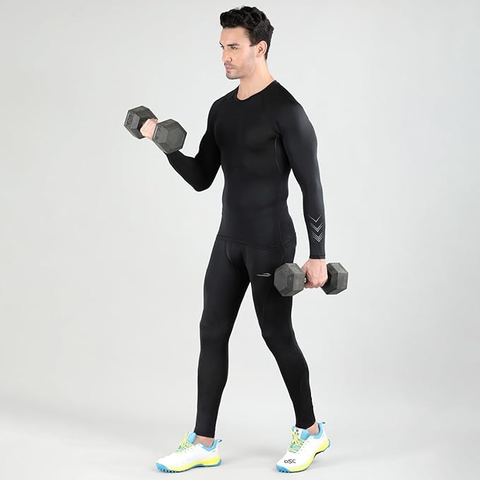 Image of DSC Mens Full Sleeve Compression T-Shirt - Breathable Base Layer for Cricket, Gym - Skin-Fit Performance Activewear for Training, and Fitness Activities