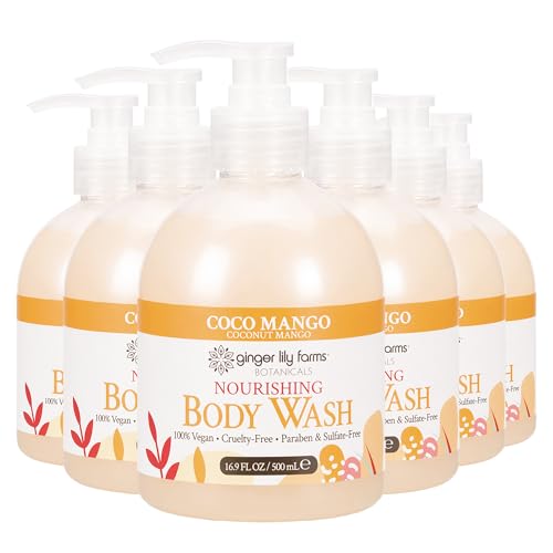 Image of Ginger Lily Farms Botanicals Nourishing Body Wash, Coco Mango, 100% Vegan & Cruelty-Free, Coconut Mango Scent, 16.9 Fl Oz (Pack fo 6)