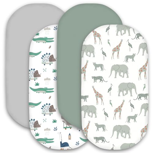 Image of Little Grape Land Bassinet Sheets for Baby Boys Girls 4 Pack, (Safari)