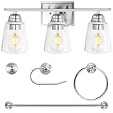 Hykolity 3-Light Bathroom Vanity Light 5-Piece All-in-One Bath Set (Led Edison Bulbs as Bonus) with Brushed Nickel Finish ETL Listed
