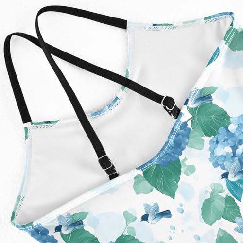 senya Girls Swimsuits One-Piece Swimwear Tie Bathing Suit Beach Summer Round Neck 5-6T Little Bird Hydrangea Flower Pattern4