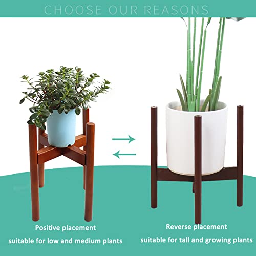 Indoor Plant Stands, 3 Pack 2 Tier Tall Plant Stand , Stable Triangle Structure Plant Stand, Stackable & Adjustable, Corner Plant Stand Indoor & Mid Century Style, Fits Pot Size of 8-12 In (Brown)