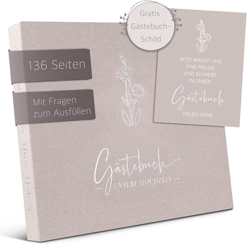 Love Notes Gästebuch Hochzeit mit Fragen zum Ausfüllen Hochwertiges Hochzeitsbuch für unvergessliche Erinnerungen Edle Silber Prägung 70 Gästeeinträge 21 x 23 cm Leinen Hardcover (Sandbeige)